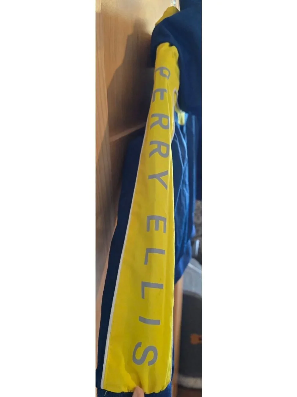 Perry Ellis Boys Hooded Windbreaker Jacket Size 5 Striped Blue Yellow